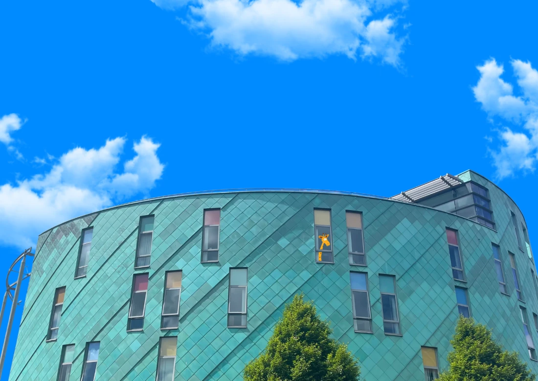 Great North Children's Hospital with Giraffe in window